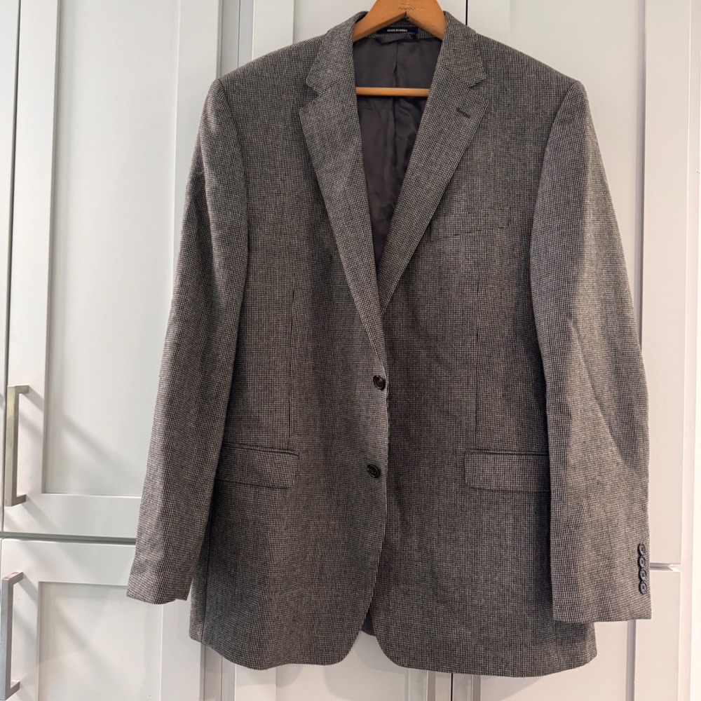 Lauren Ralph Lauren Mens 46L Slim 100% Wool Grey Houndstooth Sport Coat Blazer